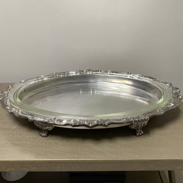 Vintage Silverplate 20" Oval Footed Casserole with Pyrex Insert