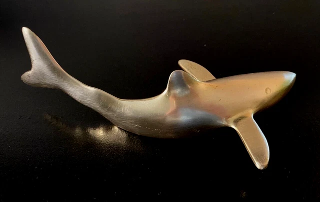 Vintage MCM Beautifully Polished Brass Shark Paperweight Figurine 7.5"