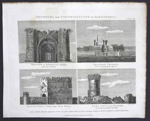 Rosetta Gate Pharos Old Wall Alexandria Egypt Ägypten view Kupferstich 1803