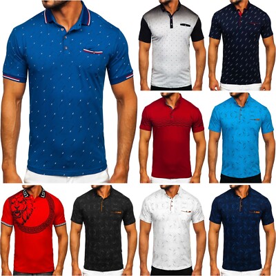 POLO T-Shirt Polo TEE Camicia a maniche corte Classic Festa Uomo Bolf 3c3 motivo 