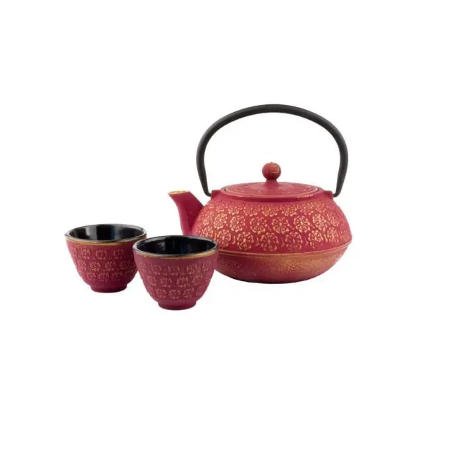 Bredemeijer Teekannen Geschenk-Set pinkgold + Filter und Tassen Gusseisen 0,6 L