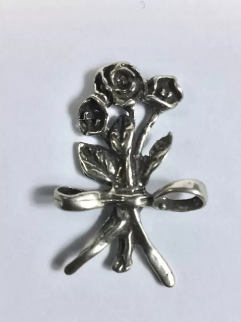 Blumen Mit Schleife Miniatur IN Silber 800 Feinguss Handarbeit Made IN Italy