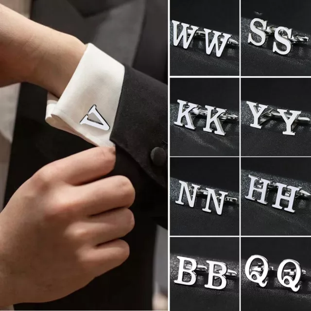 Mens initial letter silver alphabet cufflink cuff link wedding formal business~ 3
