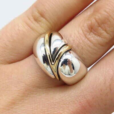 925 Sterling Silver / 14K Gold Vintage Kabana Modernist Ring Size 6.75