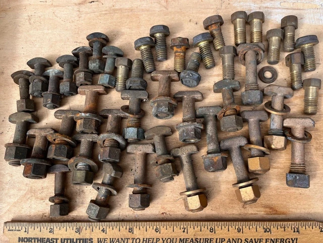 40+ Vintage Brass/Bronze Bolts, Nuts & Washers. 'T' Head and Hex Style