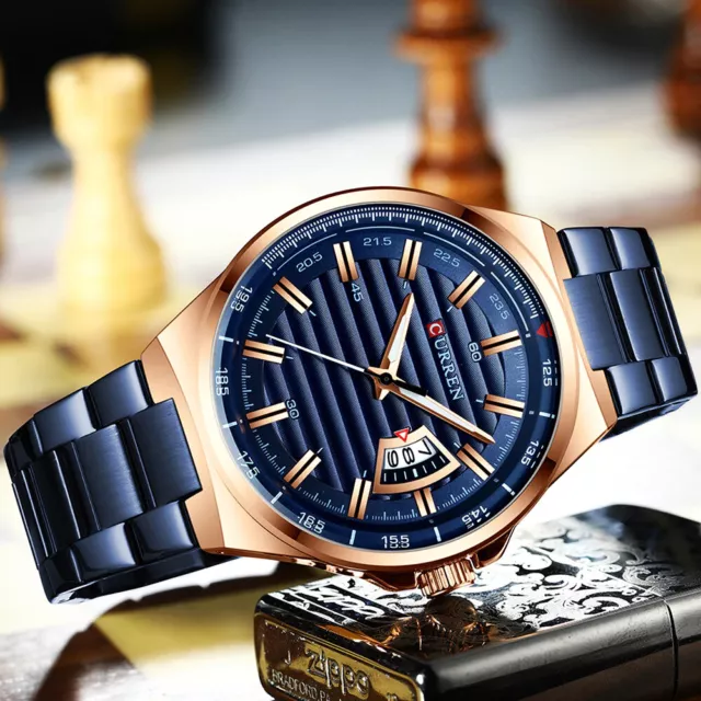 Orologio Da Polso Curren 8375 Uomo Analogico Quarzo Luxury Blu Oro lac