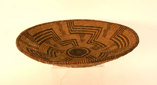 Fine Apache Basket; Winnowing Tray; Lightning and Rain Motif c 1890  2.25" x 14" 3