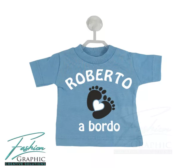 Mini T-SHIRT Auto Bimbo A Bordo Piedini Bambina Con Ventosa Personalizzata Nome 3