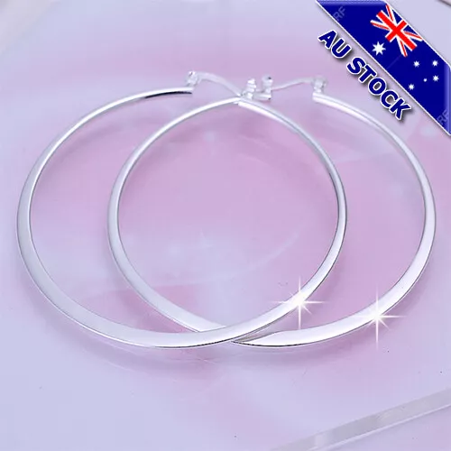 Classic 925 Sterling Silver Filled 55mm High Polished Big Circle Hoop Earrings