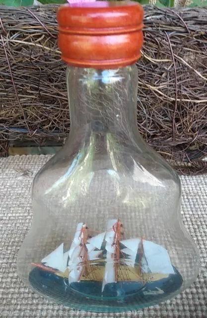 Vintage Handcrafted Clipper Ship in a Glass Bottle  9” #34