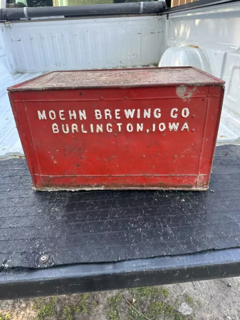 Old PRE-PROHIBITION Moehn Brewing Co Burlington IA Metal Beer Bottle Crate Box