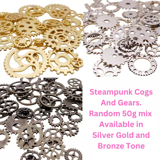 50 grams Metal Cogs And Gears Charms Mix Choice Bronze Silver Gold Steampunk