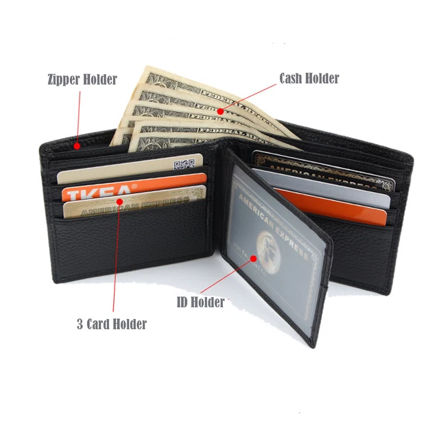 Men Genuine Leather Wallet Credit Card Holder RFID Blocking Zipper Bifold