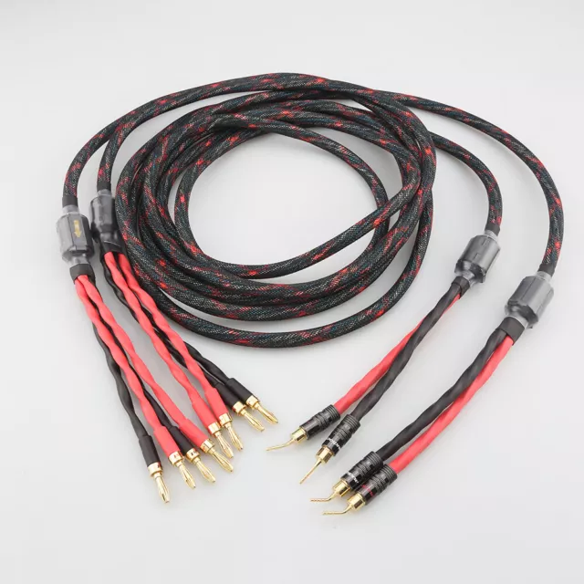 Pair Audiophile HiFi Speaker Cable with Banana Pin Plug Bi-wire LoudSpeaker Wire