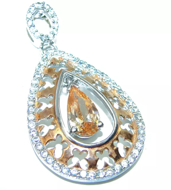 Modern Style Golden Topaz 14K Gold over .925  Sterling Silver handmade Pendant