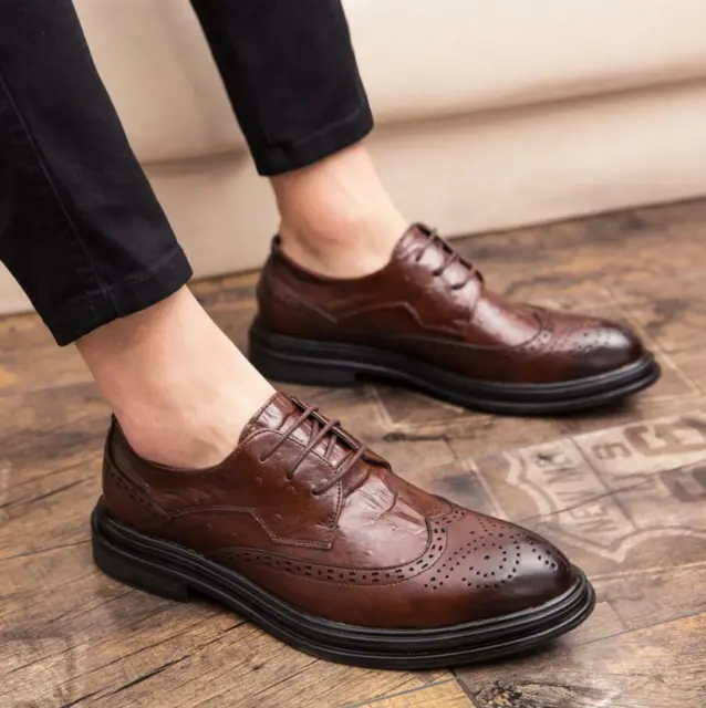 Oxfords Mens Leather Dress Formal Lace up Brogue Wing Tip Wedding New Shoes Size