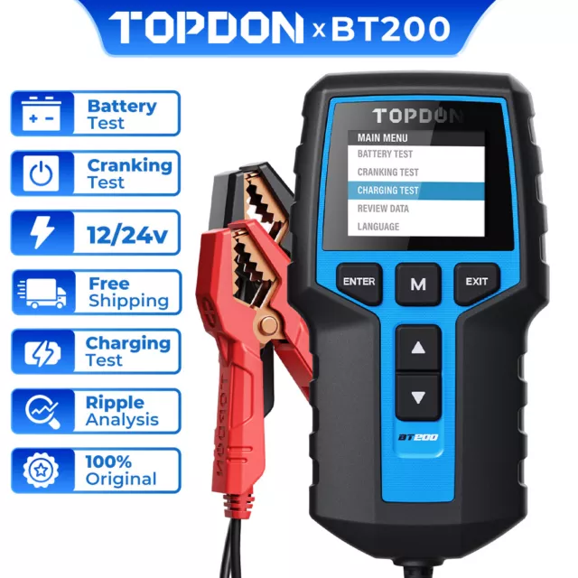 TOPDON BT200 Car Battery Tester 24V 12V Load Tester Charging System Analyzer