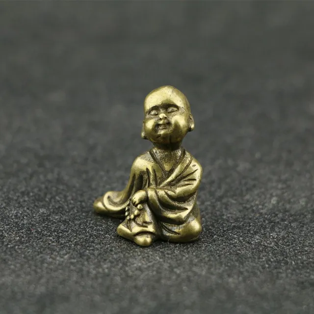 Pure Brass Little Monk Figurine Buddha Zen Statue Miniature Tea Pet Ornament