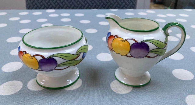 Jarra de leche Paragon Pomona Demitasse tazón de azúcar borde verde