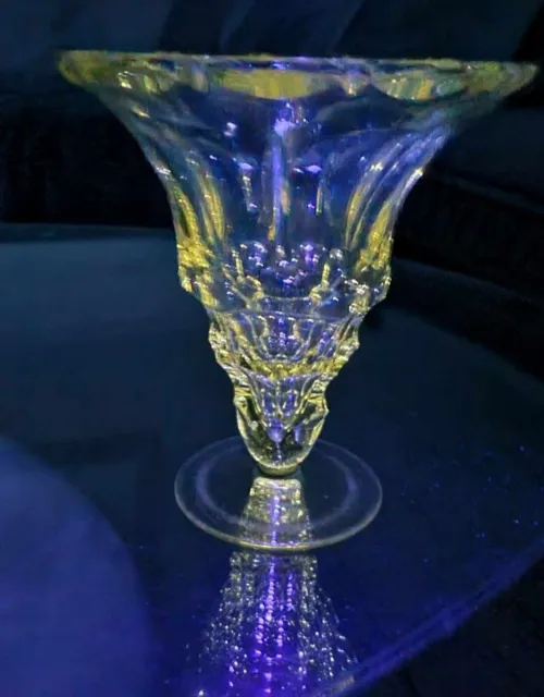 Moser Uranium Art Deco Cut Glass Crystal Vaseline Bohemian Vase STUNNING