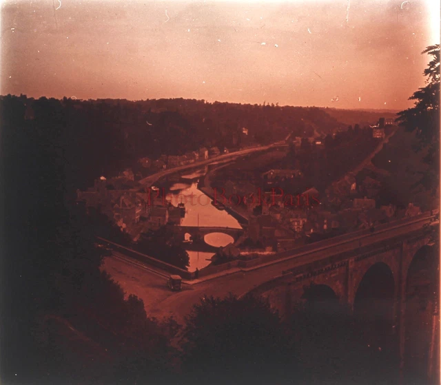 FRANCE Dinan Viaduc c1930 Photo Plaque de verre Stereo Vintage V42n