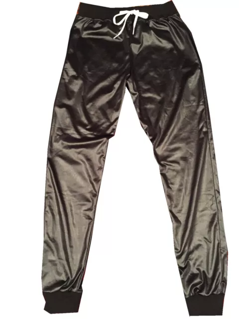 Mens Wet Look Shiny Sports Gym Run Tracksuit Cuffed Shorts Joggers Pants S - 4Xl