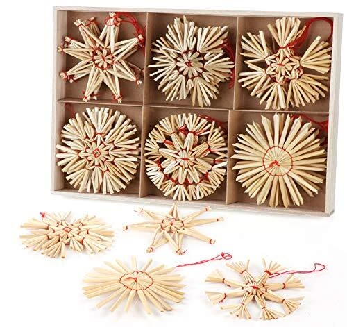 Homewit Strohstern den Weihnachtsbaum 24 Festliche Strohsterne Set - Natürlic...