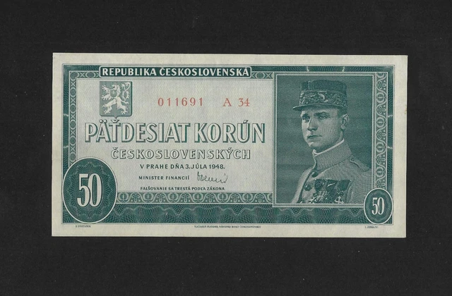 UNC regular edition not perforated 50 korun 1948 CZECHOSLOVAKIA
