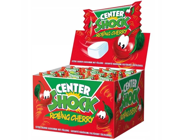 100Pcs Chupa Chups Center Shock Rolling Cherry Liquid Filled Sour Bubble Gum Box