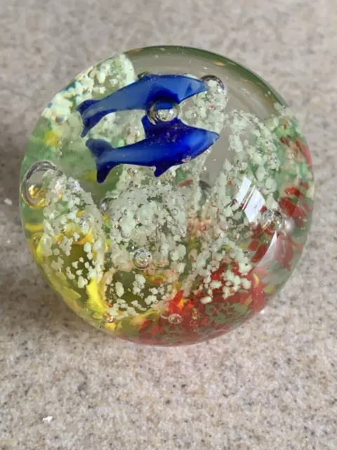 Vintage Art Glass Underwater Ocean Scene Coral Reef Fish Aquarium Paperweight