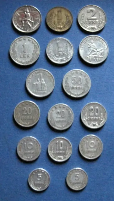1964 - 1989 ALBANIA COIN 5, 10, 20, 50 QINDARKA 1,2 LEK Albanian socialis PERIOD