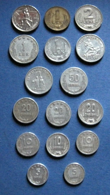 1964 - 1989 ALBANIA COIN 5, 10, 20, 50 QINDARKA 1,2 LEK Albanian socialis PERIOD
