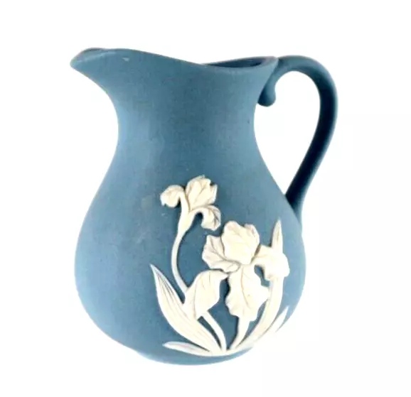 Vintage Brinn's PGH. PA Made In Taiwan Small Light Blue Pitcher Raised Floral