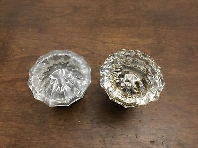 Two 12 Point Antique Glass And Brass Door Knobs 2” & 1-7/8”