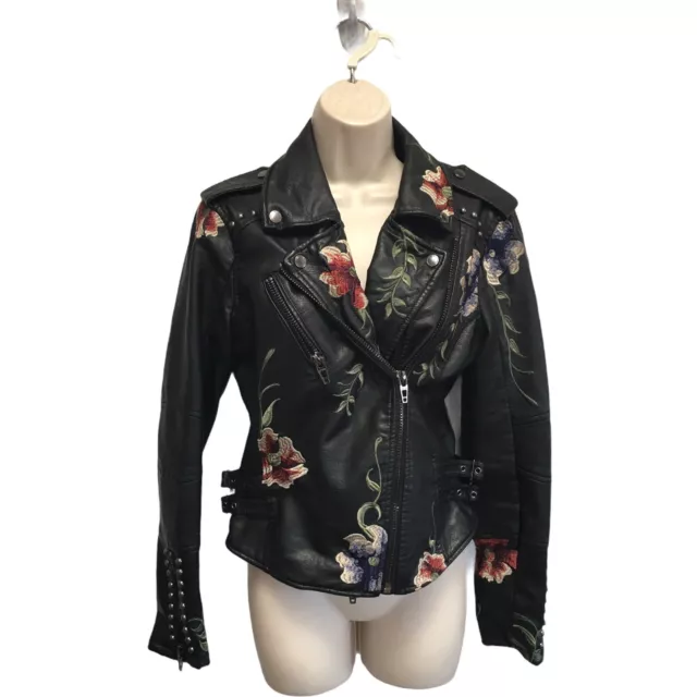 Blank NYC As You Wish Floral Embroidered & Studded Moto Biker Motorcycle Jacket