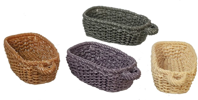 Dolls House Oval Resin Baskets with Handles Miniature Home Shop Accessory 1:12
