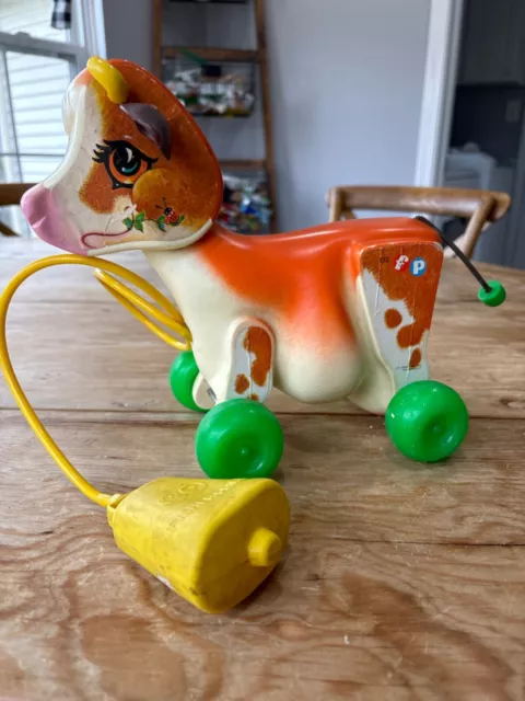 VINTAGE Fisher Price  Molly Moo Cow Pull Toy 1972  #132   HEAD LIFTS UP & MOOS 2