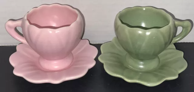 2 Vintage Camark Pottery Dematisse Tea Cup/Saucer Pretty Pastel Pink & Green Set