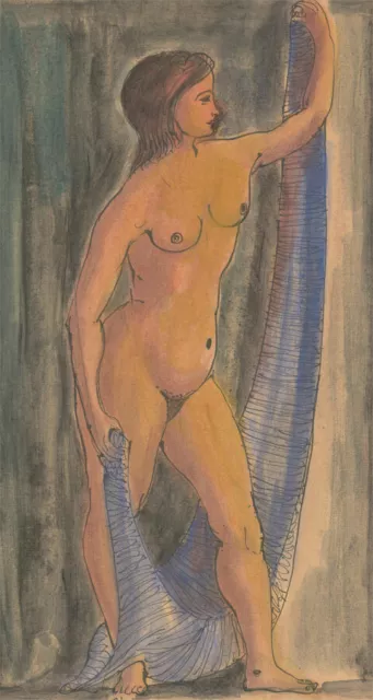 Arthur Kitching (1912-1981) - 1971 Pluma Y Tinta De Dibujo, De Pie Desnuda.