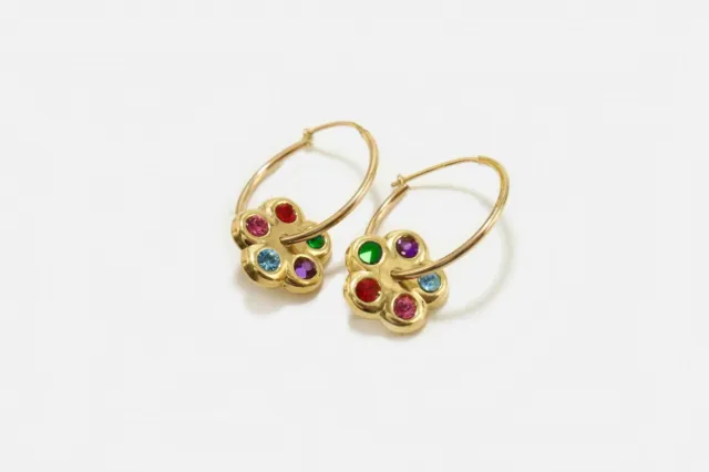 Multicolor crystal hoop earrings Genuine 14K 1/20 Gold Filled 0.80 inch height