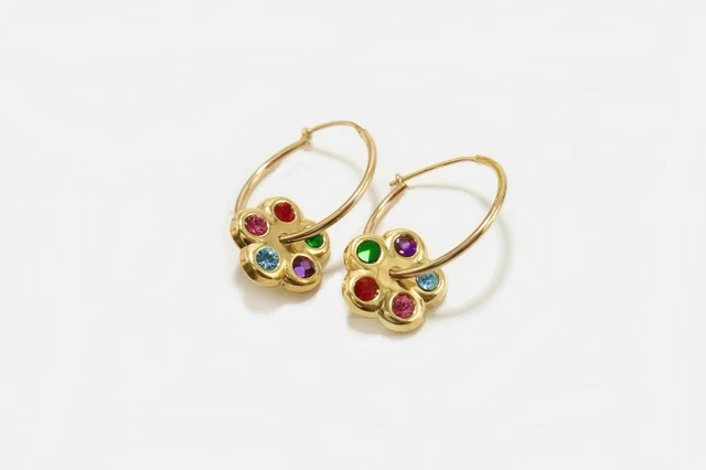 Multicolor crystal hoop earrings Genuine 14K 1/20 Gold Filled 0.80 inch height