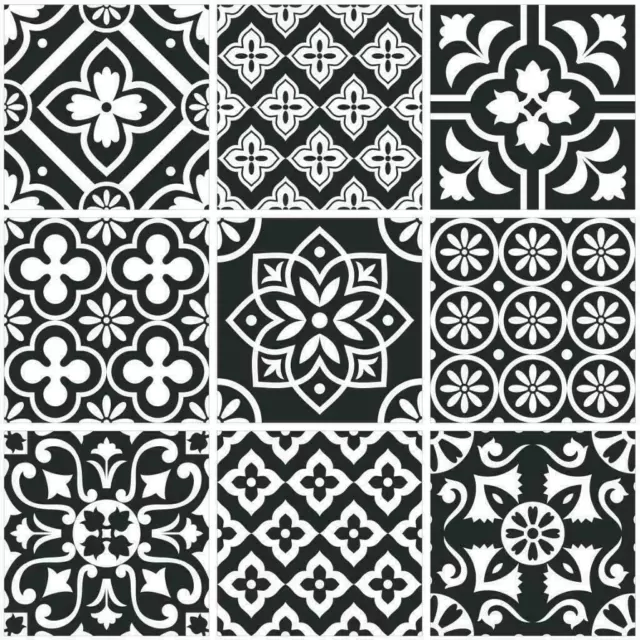 Traditional Black and white Tile Stickers for 6x6 Inches 4x4 and 3x3 tiles t2