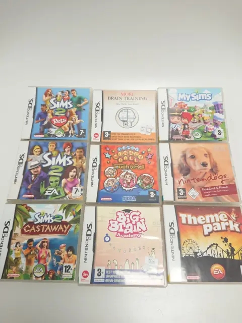 Large Bundle X 9 Nintendo DS Video Games Boxed Sims Nintendogs Brain Training