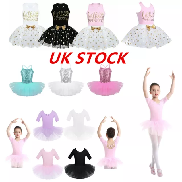 UK Kids Girls Princess Ballet Dance Dress Performance Dancewear Party Costumes
