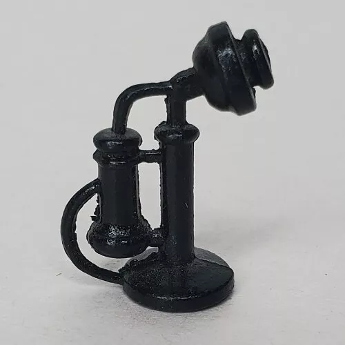 Vintage Dollhouse Candlestick Phone Black Diecast Metal Miniature