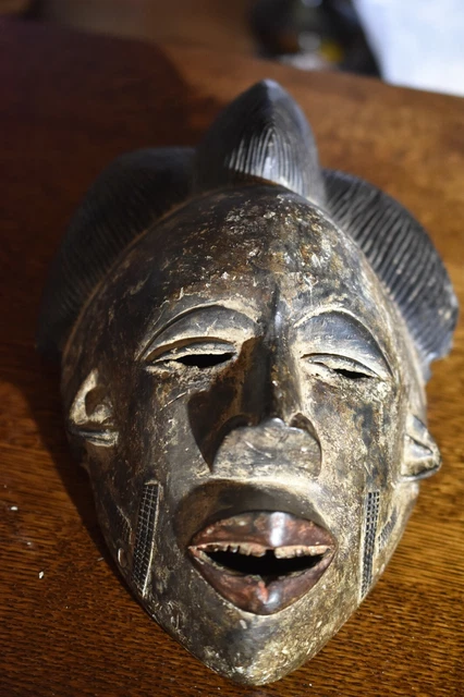 Vintage African Punu or Chokwe Ceremonial Mask of Dark Wood