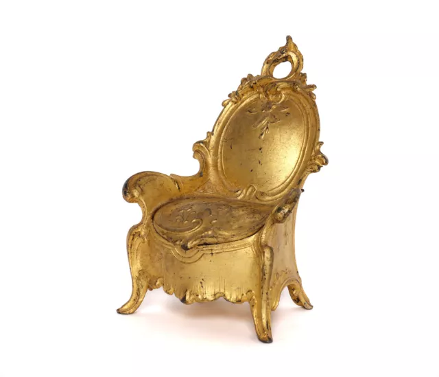 19th century Miniature jewelry box chair golden bronze precious rare baroque