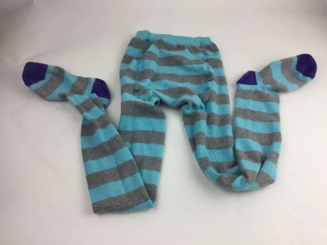 Hanna Andersson 130 140 Girls Footed Tights Aqua Gray Winter Striped Fun