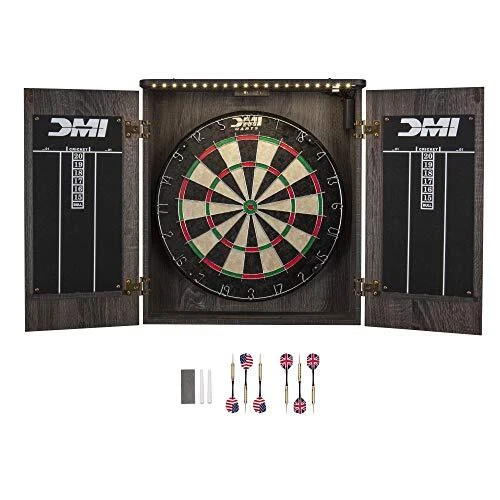 Paris Lighted Set Dartboard Cabinetbristle Rustic Grey