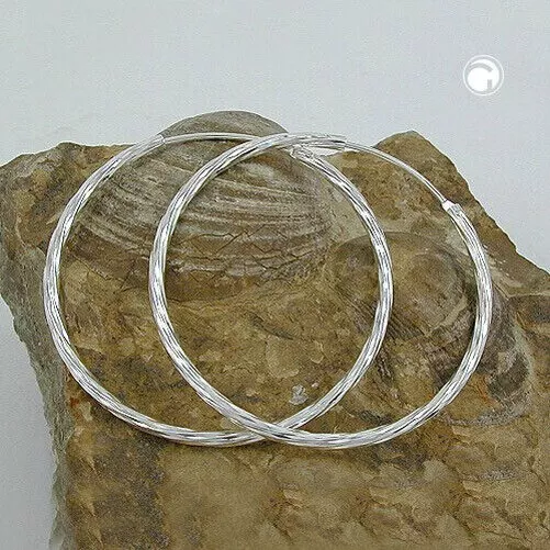 Anelli 35mm Diamantato Drahtcreole Con Chiusura a Scatto Argento 925